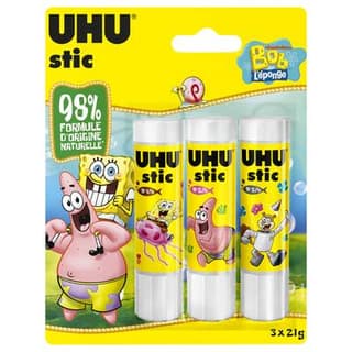 Uhu 3 bâtons de colle blanche, 3 x 21g