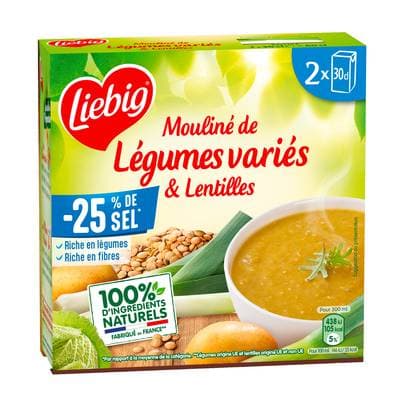 Liebig Mouliné de Légumes Variés et Lentilles Soupe liquide en brique individuelle, 2x30cl