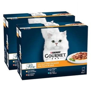Purina - Gourmet Perle Sachets en Sauce Filettines Dinde, Agneau, Canard, Thon pour chat, Lot de 2 - 12x85g
