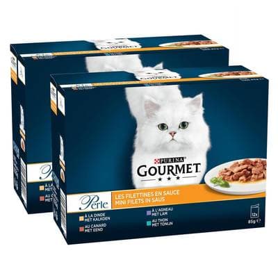 Purina - Gourmet Perle Sachets en Sauce Filettines Dinde, Agneau, Canard, Thon pour chat, Lot de 2 - 12x85g