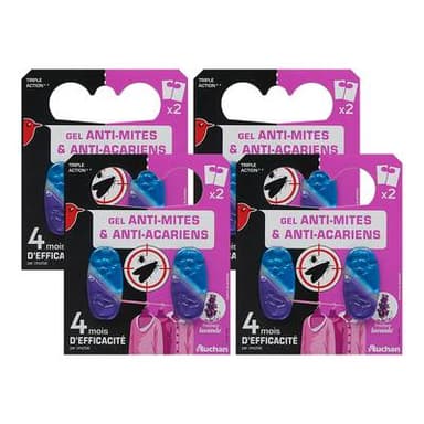 Auchan Gel anti-mites et anti-acariens fraîcheur lavande, Lot de 4x2 pièges