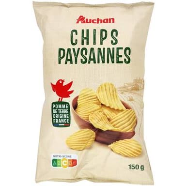 Auchan Chips paysannes ondulées nature, 150g