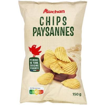 Auchan Chips paysannes ondulées nature, 150g