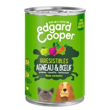Edgard Cooper Boîte Pâtée Agneau et Boeuf sans céréales pour Chien Adulte, 400g