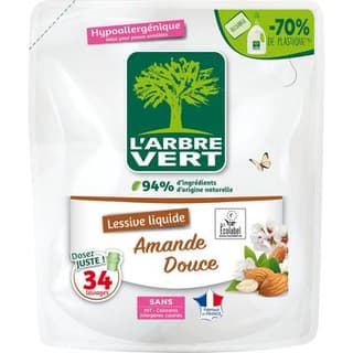 L'arbre Vert Lessive recharge hypoallergénique Amande douce, 1,53L