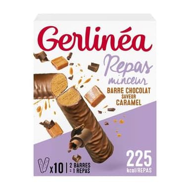 Gerlinéa 12 Barres Repas Saveur Caramel -42% de sucres en moins, 10x31g