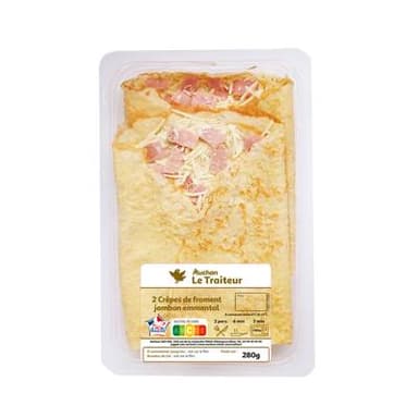 Auchan Le Traiteur Crêpes jambon emmental, 2 crêpes - 280g