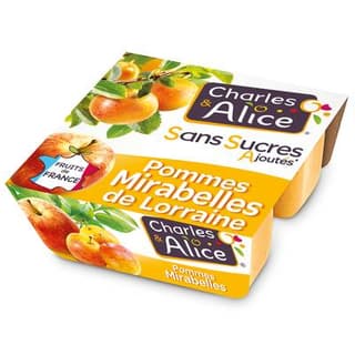 Charles et Alice Pommes-Mirabelles sans sucres ajoutés, 4x97g