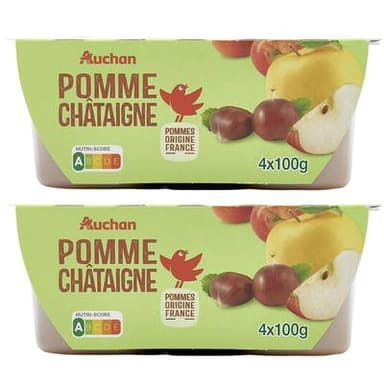 Auchan Coupelles purée de pomme châtaigne, Lot de 2 - 4x100g