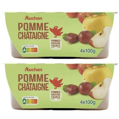 Auchan Coupelles purée de pomme châtaigne, Lot de 2 - 4x100g