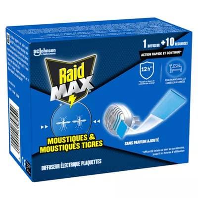 Raid Max Anti-Moustiques Diffuseur Électrique Plaquettes, 1 diffuseur + 10 recharges