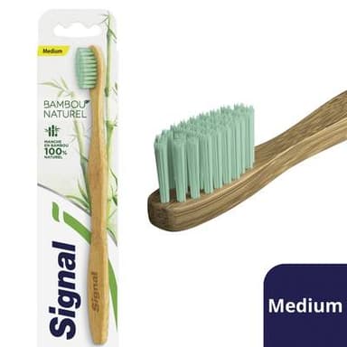 Signal Brosse à dents Médium Manche Bambou 100% Naturel, 1 brosse à dents