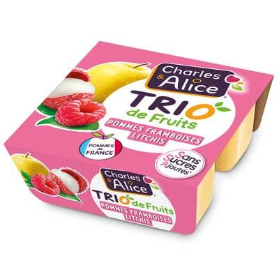 Charles et Alice Trio de fruits - Pomme, Framboise et Litchi, 4x100g