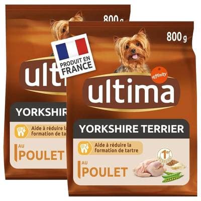 Affinity - Ultima Croquettes sur mesure Poulet Aide à réduire la formation du tartre pour chien Yorkshire Terrier, Lot de 2x800g