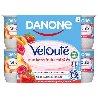 Velouté Fruix Yaourts Brassés Panachés aux Fruits Mixés, 12x125g