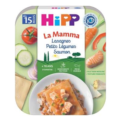 Hipp - La Mamma Lasagnes Petits Légumes Saumon Bio Assiette Bébé Dès 15 mois, 250g