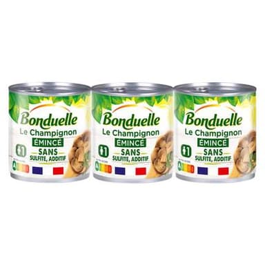 Bonduelle Champignons émincés sans sulfite et sans additif, 3x115g