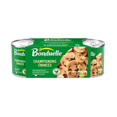Bonduelle Champignons émincés sans sulfite et sans additif en conserve, 3x115g