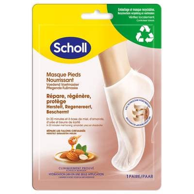 Scholl Masque Pieds Nourrissant et Hydratant Miel et Amande pour Peaux Sèches, 1 pièce