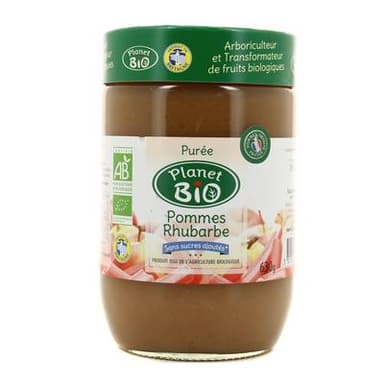 Planet Bio Purée pomme rhubarbes sans sucres ajoutés bio, 630g