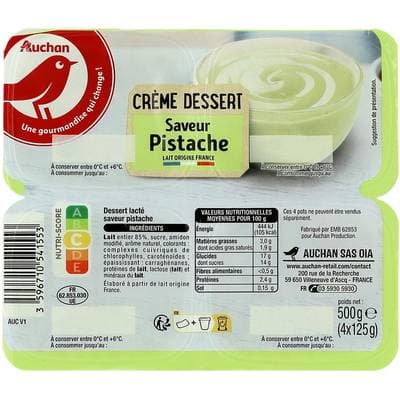 Auchan Crème dessert saveur pistache, 4x125g