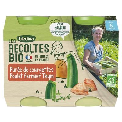 Blédina - Les Récoltes Bio - Purée de Courgettes, Poulet fermier, Thym Bio Pot Bébé Dès 6 mois