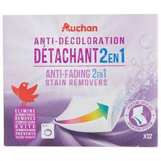 Auchan Lingettes anti-décoloration détachant 2en1, 12 lingettes