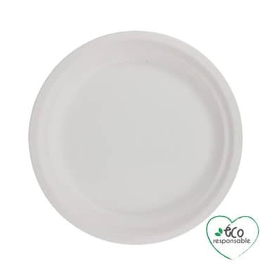 Homea Assiette ronde en canne à sucre 22cm blanc, 12 assiettes