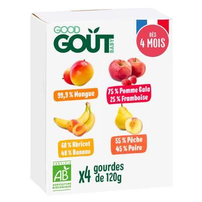 Good Goût - 4 Variétés de Fruits Bio Gourde Bébé Dès 4 Mois