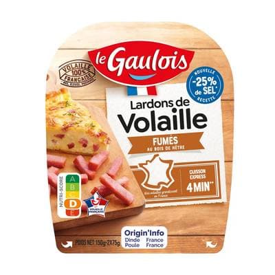Le Gaulois Lardons de volaille fumés -25% de sel, 2x75g