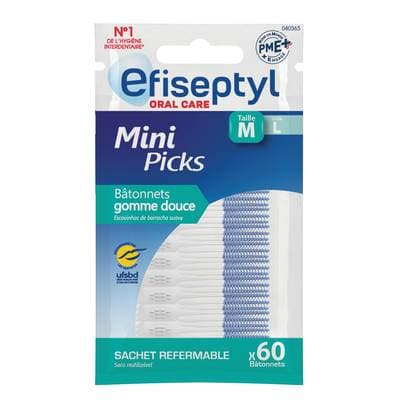 Efiseptyl Bâtonnets gomme sachet refermable, 60 brossettes