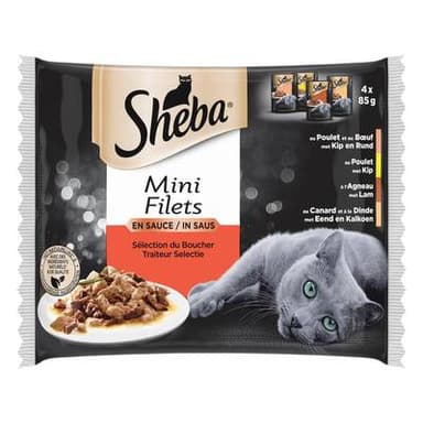Sheba - Mini Filets Sachets en sauce Sélection du boucher 4 variétés pour chat adulte, 4x85g