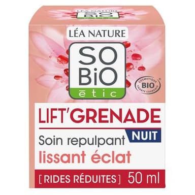 SO'BIO ETIC Soin repulpant nuit lissant éclat, Lift'Grenade, 50ml