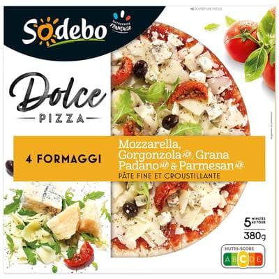 Sodebo Dolce Pizza 4 Formaggi, Mozzarella, Gorgonzola, Grana Panado & Parmesan, 380g