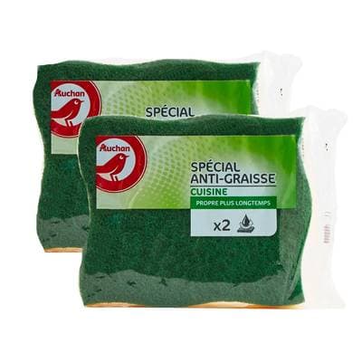 Auchan Eponges grattantes anti- graisse, Lot de 2x2 éponges