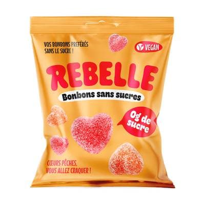 Rebelle Bonbon Coeurs Pêches Sans Sucre, 50g