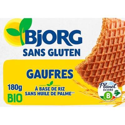 Bjorg Gaufres à base de riz sans Gluten sans sucres ajoutés Bio, 180g