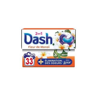 Dash Lessive Capsules Pods 2en1 Elimination des Odeurs Fleur de Monoi, 33 capsules