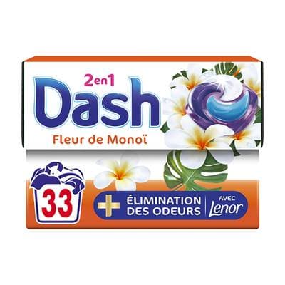 Dash Lessive Capsules Pods 2en1 Elimination des Odeurs Fleur de Monoi, 33 capsules