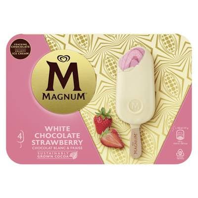Magnum Bâtonnets chocolat blanc fraise, 4 bâtonnets - 300g
