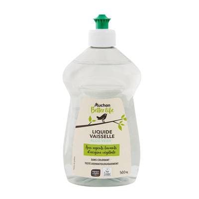 Auchan Better Life Liquide vaisselle nettoie et dégraisse à l'aloe vera, 500ml