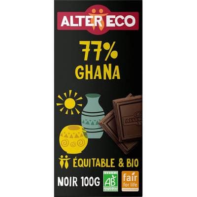 Alter Eco - Commerce Equitable Chocolat Noir Bio du Ghana 77% Cacao, 100g