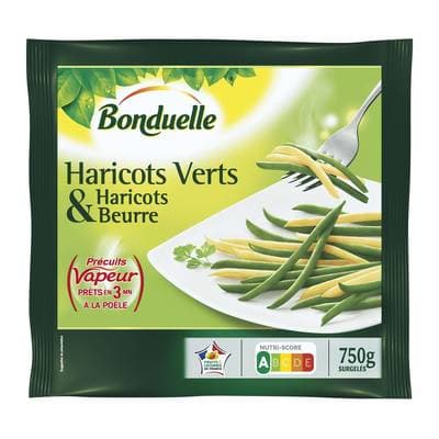 Bonduelle Haricots verts et Beurres extra-fins précuits vapeur, Sachet de 750g