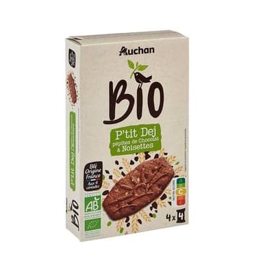 Auchan BIO Biscuits petit déjeuner pépites de chocolat et noisettes bio, 200g