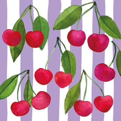Paperproducts Design Serviette en papier Cerise et Stripe violet, 20 serviettes de 33 x 33 cm