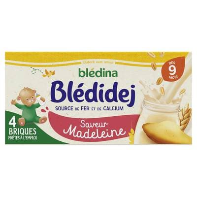 Blédina - Blédi'dej Céréales Lactées saveur madeleine Brique Bébé Dès 9 mois, 4x25cl