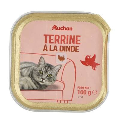 Auchan Barquette Terrine à la dinde pour chat, 100g