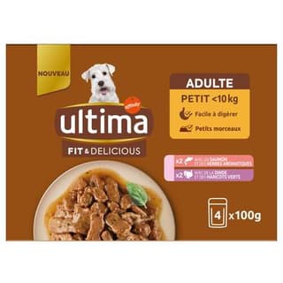 Affinity - Ultima Sachet fraicheur en sauce Saumon ou Dinde pour petit chien adulte, 4x100g