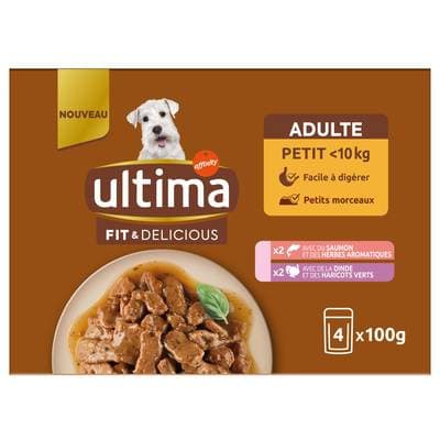 Affinity - Ultima Sachet fraicheur en sauce Saumon ou Dinde pour petit chien adulte, 4x100g