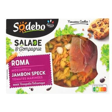Sodebo Salade Repas Roma, Mozzarella - Jambon Speck - Tomates Marinées, 320g